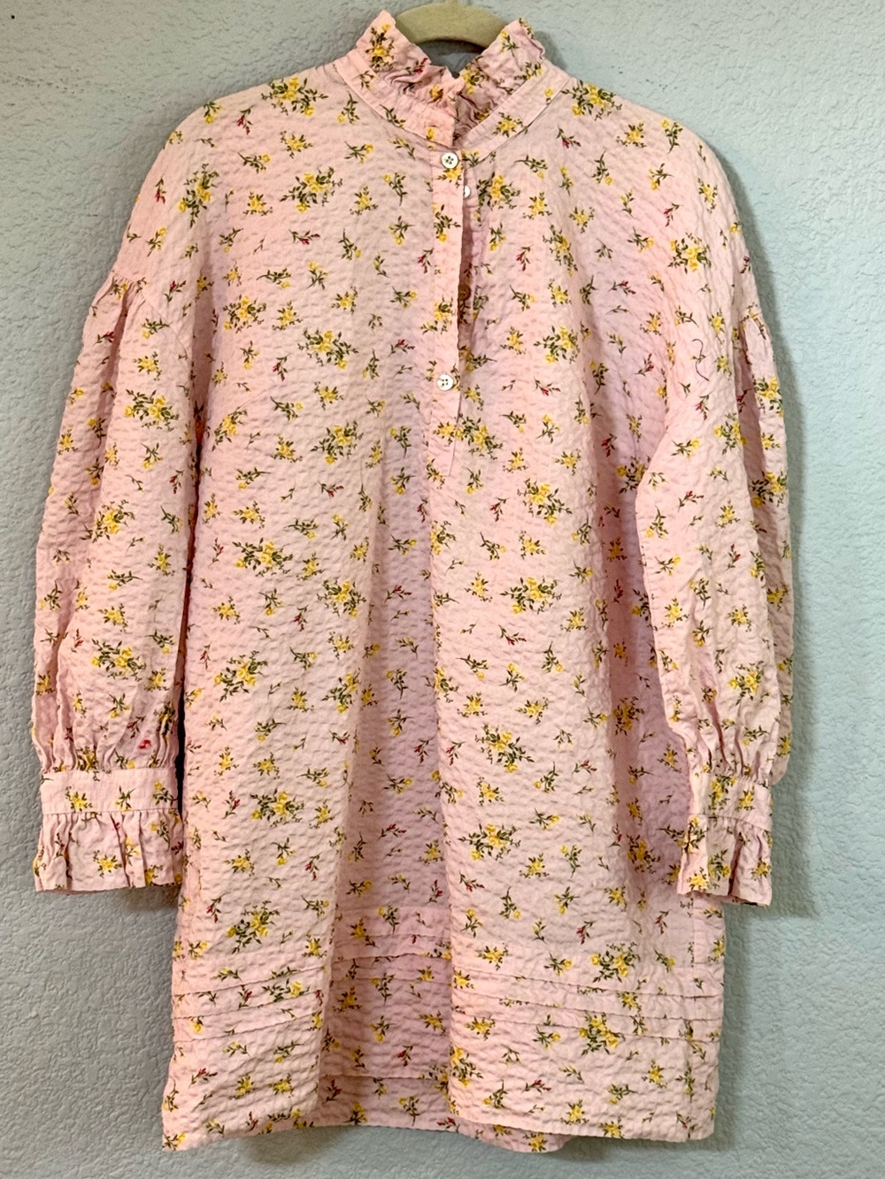 Zara Pink Ditsy Floral Ruffle High Neck Long Sleeve Mini Dress S